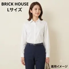 ブリックハウス 長袖シャツ L 白 花柄 総柄 形態安定 綿100% ビジネスのサムネイル
