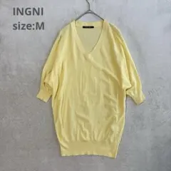 【INGNI イング】（M）5部袖 ロング丈ニット Vネック プルオーバー