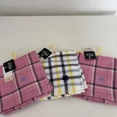 POLO チェック柄タオルハンカチ 3枚セット