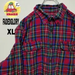 USA古着 Faded glory　ネルシャツ　XL　レッド ブルー　チェックのサムネイル
