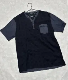 ダブルニット ダークブルー 半袖シャツ 胸ポケット XL