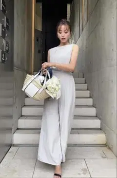 【sheller】バックVランダムプリーツオールインワン