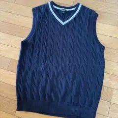 UNIQLO ネイビー ケーブル編み Vネックベスト L ユニセックス