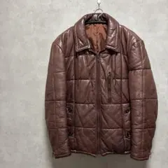 ヴィンテージ　レザー ダウンジャケット 90s 中綿 ブラウン 牛革