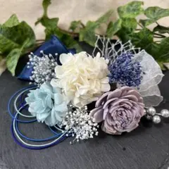 ドライフラワー髪飾り　結婚式成人式卒業式七五三髪飾り　パープルホワイトブルー