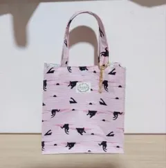 ハンドメイド　小さめ　トートバッグ　紙袋型　お散歩バック　猫柄
