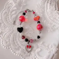 ❁⃘*.゜ビーズブレスレット❁⃘*.゜ ブラック レッド