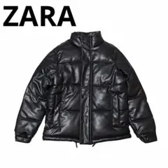 【未使用級】ZARA フェイクレザー中綿ジャケット クロップドパフ　ブラック