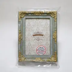 手塗り一点物 フォトフレーム/小品額装 写真L判《ライトマーシュグリーン＆金色》