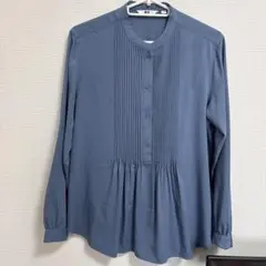 UNIQLO 長袖 ブラウス バンドカラー ブルーのサムネイル