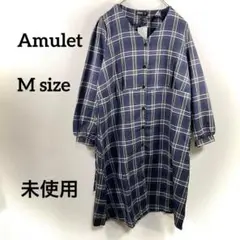 【新品】Amulet チェック柄 Vネックロングシャツワンピ Mサイズb127⑥