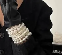 ホワイトパール 重ね付けブレスレットセット