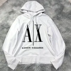 【ビックロゴ×美品】ARMANI EXCHANGE プルオーバーパーカー 白 Mのサムネイル