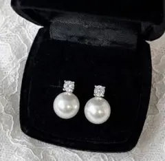 一粒パール ダイヤ ピアス イヤリングホワイト 上品 結婚式 冠婚葬祭 お呼ばれ