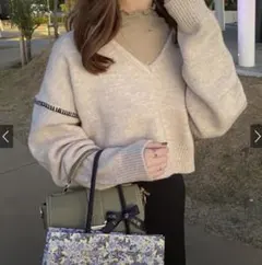 GRL 前後2Way配色ステッチVネックニットトップス 美品