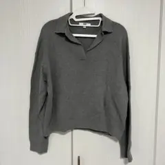 美品　ユニクロ　UNIQLO　スムースコットンリラックスポロセーター　L　グレー