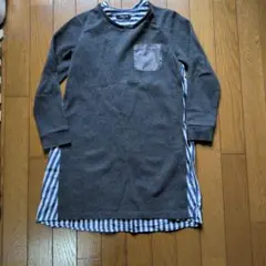 コムサ・イズム グレー ストライプ 長袖チュニックワンピース