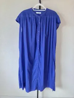 Samansa Mos2 blue 半袖ギャザーワンピース　青