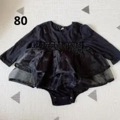 birthday 黒 フリルロンパース 80cm