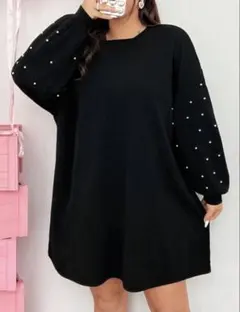 新品　ワンピース　パール　ブラック　黒　大きいサイズ