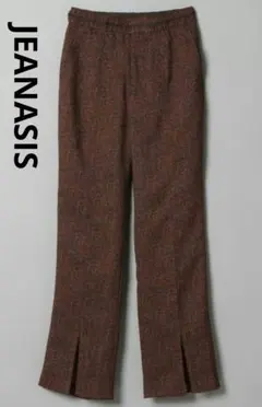 美品【ジーナシス】フロントスリットジャガードストレートパンツ　ブラウンmix　M
