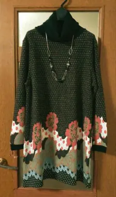 花柄ドット長袖チュニック