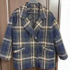 チェック柄ダブルブレストコート
