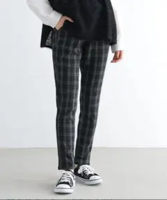 レギンスパンツ　ストレッチ　ブラックチェック XL