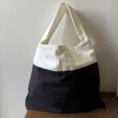 ハンドメイド★白とネイビーシンプルなトートバッグ