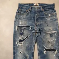 Levi’s501 キムタク ダメージ加工 鬼ヒゲ クラッシュデニム w34 超希少】リーバイス501 キムタクモデル W34 鬼ヒゲ ビンテージ加工