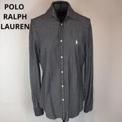 ★Polo Ralph Lauren★M★黒白ストライプシャツ★左胸ホース刺繍★