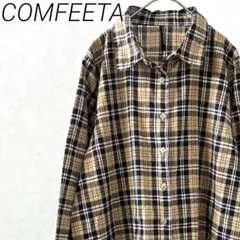 COMFEETA シャツ チュニック丈 長袖 チェック柄 ゆったり 羽織り