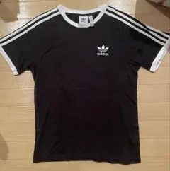 アディダス リンガーネックＴシャツ M ブラック 刺繍ロゴ トレフォイル 半袖
