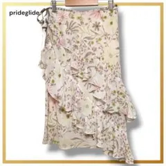 美品 プライドグライド オンワード樫山 花柄 シフォン アシンメトリー ラッフルのサムネイル
