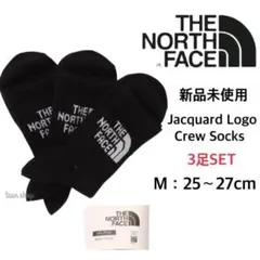【ノースフェイス】新品 ジャカードロゴ ソックス 黒 3足セット 25~27cm