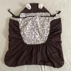 抱っこ紐 ケープ 防寒 クマ耳 ブラウン 毛布 ポケット付き　ヒョウ柄