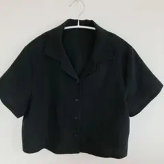 ジーユー 無地 シャツ オープンカラー 半袖 XL 黒 ポリエステル デート