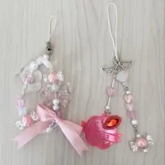 ビーズ ストラップ キーホルダー 2点セット