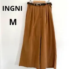 INGNI ブラウン ワイドパンツ プリーツ付 ベルト付ウエストゴム M イング