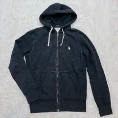 美品 ポロラルフローレン ジップパーカー ポニー刺繡 裏起毛 フード ネイビー