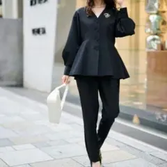 RANAN ブラックセットアップ ペプラムジャケット 卒業式