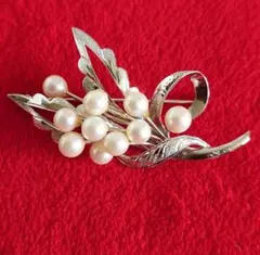 MIKIMOTO ミキモト あこや真珠 パール ブローチ 花モチーフ シルバー