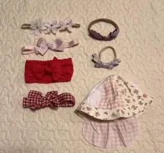 ヘアバンドと帽子7個セット　ピンク　赤