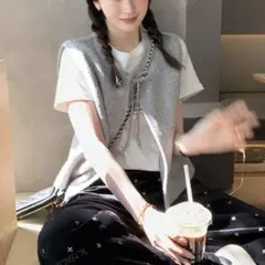 SHEIN ニットベスト　グレー　S