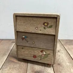 E-壁 昭和レトロ 木製 ミニチェスト 3段 小引き出し 花柄 手描き風