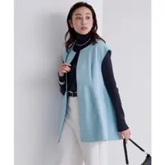 レア✨ur's ユアーズ✨ボンディング ぺプラム トップス ジレ 水色ブルー青Lのサムネイル