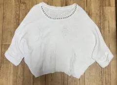 GU ホワイト ニットセーター 五分袖 装飾付き