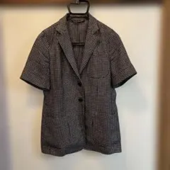 Max Mara　テーラード半袖リネンジャケット サイズ40 黒白チェックのサムネイル