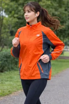 【美シルエット】New Balance ランニングジャケット S オレンジ 軽量