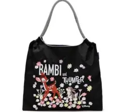 トートバッグ ディズニー bambi バンビ　ブラック　刺繍